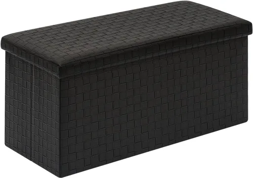 B FSOBEIIALEO Taburete plegable de piel sintética, reposapiés de banco largo, caja de juguetes, color negro, 30.0 x 15.3 x 15.2 in