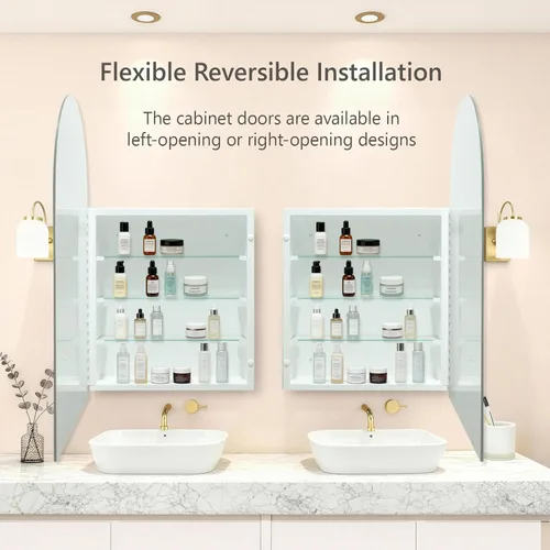 Miniatura 7 de Botiquín arqueado con espejo, 20 x 30 pulgadas, gabinete de pared con espejo sin marco, empotrado o montaje en superficie para baño, dormitorio