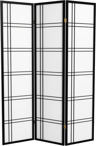 Oriental Furniture - Pantalla Shoji de doble cruz de 6 pies de alto, color negro, 3 paneles