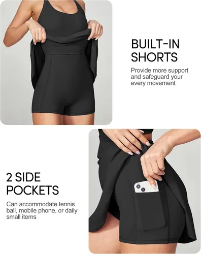 Miniatura 2 de IUGA Vestido de tenis para mujer con pantalones cortos integrados y brasier recortado, vestido de entrenamiento trenzado para golf, vestidos