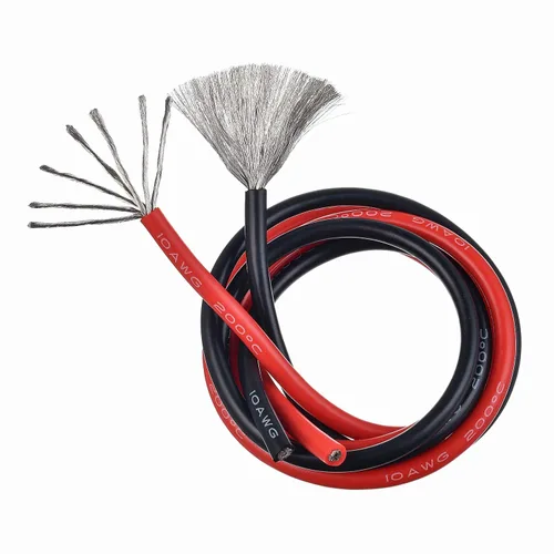 BOJACK Alambre de silicona de calibre 10 de 10 pies rojo y 10 pies negro flexible 10 AWG alambre de cobre trenzado (paquete de 1 par)