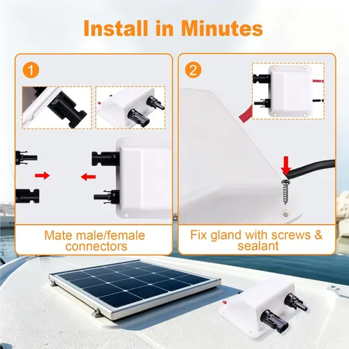 Miniatura 7 de Caja de prensaestopas solar de doble cable con cable de extensión solar suave 10AWG de 0.33 pies, glándula de entrada solar de ABS impermeable