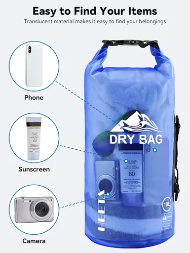 Miniatura 7 de HEETA Bolsa Seca Impermeable para Mujeres y Hombres, 5L/10L/20L/30L/40L Tapa Enrollable Bolsa de Almacenamiento Seca Ligera Mochila con Funda