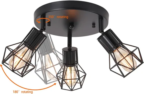 Miniatura 2 de Lámpara de techo de montaje empotrado de 3 luces, lámpara de techo industrial para cocina, E26, color negro, para comedor, pasillo, entrada