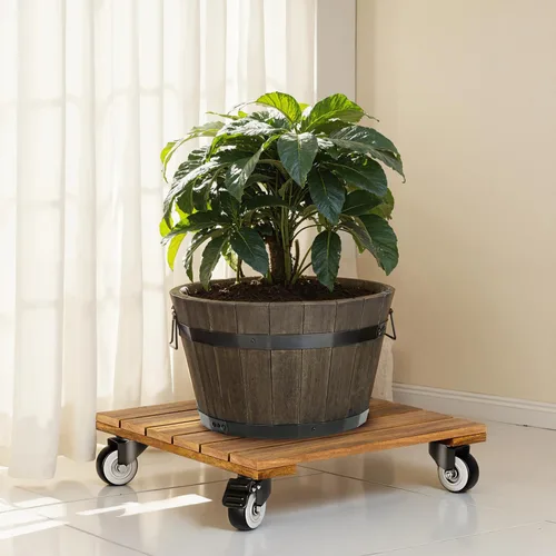 Miniatura 10 de Idzo Paquete de 2 cajas de madera de 12 pulgadas con ruedas resistentes, capacidad de 264 libras, plataforma de madera dura de acacia, soporte