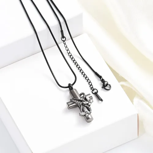 Miniatura 3 de Collares de urna para cenizas, joyería de cremación de mariposa para cenizas para cruz humana con mariposa de cristal, colgante de ceniza, recuerdo