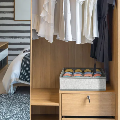 Miniatura 5 de Joyoldelf Organizador de cajones para calcetines, organizador de ropa interior, organizador de 16 celdas de tela, cajas de almacenamiento para Gris