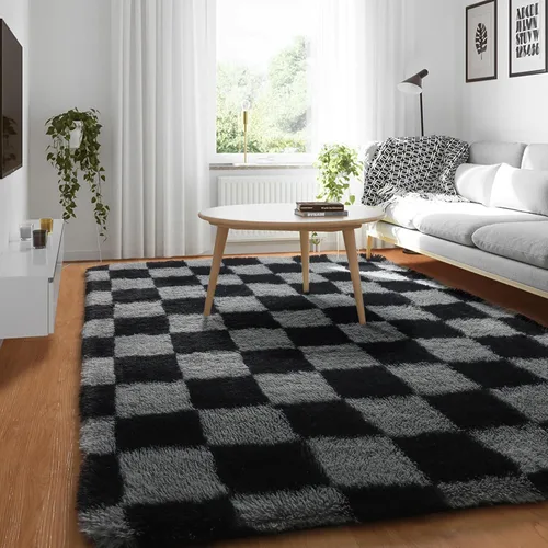 Miniatura 35 de KICMOR - Tapete a cuadros afelpado, peludo, mullido, color beige y blanco crema, pequeño, de 2 x 3 pies, para dormitorio, sala, junto a la cama
