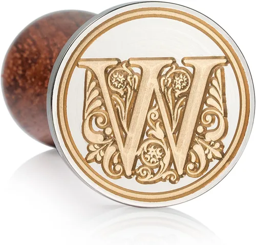 Miniatura 68 de Sello de cera Mceal, sello grande de 1 1/5"(30mm) de diámetro, cabeza de latón plateado con mango de madera, serie de letras de la A a la Z