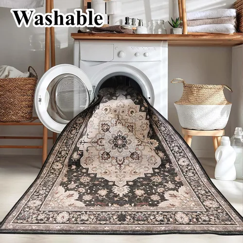 Miniatura 5 de Alfombra lavable de 2 x 3 pies para entrada: alfombras vintage con respaldo antideslizante para cocina, baño, alfombra resistente al agua