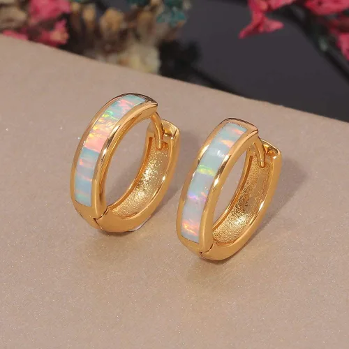Miniatura 30 de CiNily Aretes Huggie de ópalo con bisagras, chapados en oro, hipoalergénicos, pequeños aretes de aro para mujeres, adolescentes, niñas, hombres