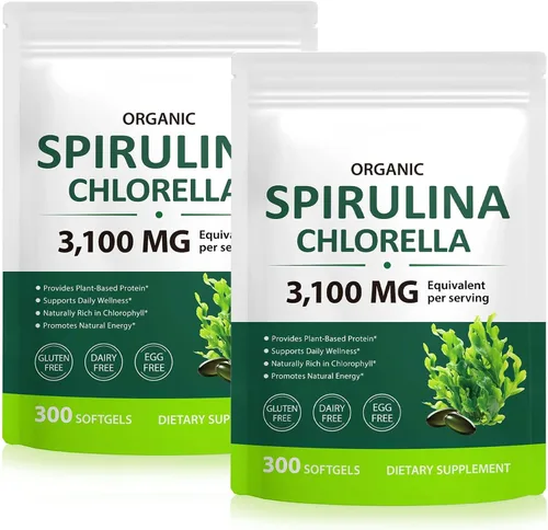 Miniatura 10 de Cápsulas de Spirulina Chlorella, mezcla de superverdes 17 en 1 rica en proteínas, clorofila, vitaminas, apoya la energía, la salud inmune