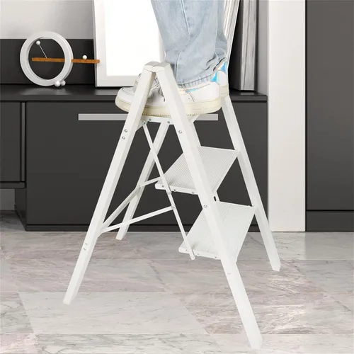 Miniatura 3 de Taburete plegable de escalera de 3 escalones, taburete plegable antideslizante con pedal expandido, para uso doméstico y oficina, taburete de cocina