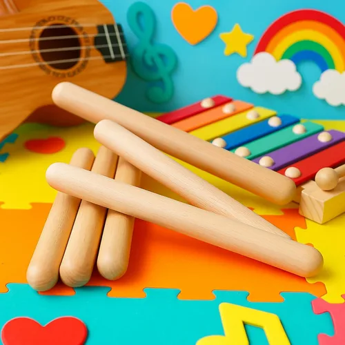 Miniatura 6 de Boao Juego de 20 palos de ritmo musical de 8 pulgadas para niños a granel, palos Lummi de música con bolsa de transporte, clavos de madera clásicas