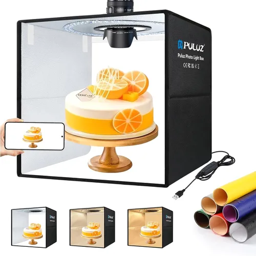 Miniatura 8 de PULUZ Mini caja de luz de estudio fotográfico de 10 x 10 pulgadas, kit de carpa de luz de fotografía plegable portátil con CRI >95 104 piezas de luz