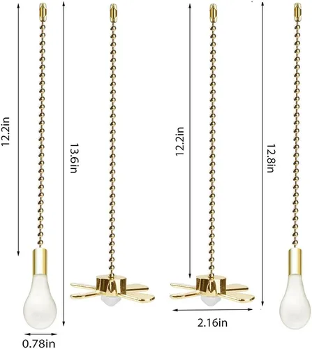 Miniatura 4 de Cadena de tracción para ventilador de techo, juego de tiradores de ventilador de 13.6 pulgadas con conector, 2 cadenas de bolas con cuentas, latón