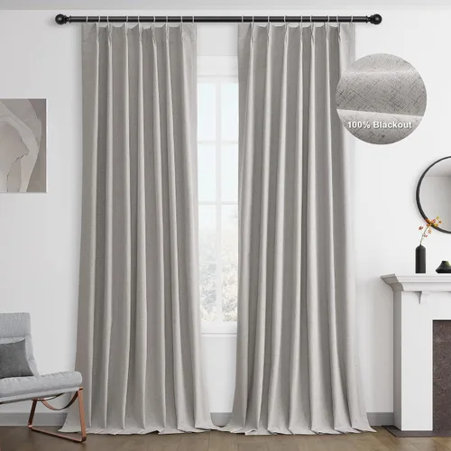 Miniatura 10 de Joywell Cortinas plisadas de lino 100 % opacas de 84 pulgadas de largo, cortinas con pestañas traseras para oscurecer la habitación con ganchos