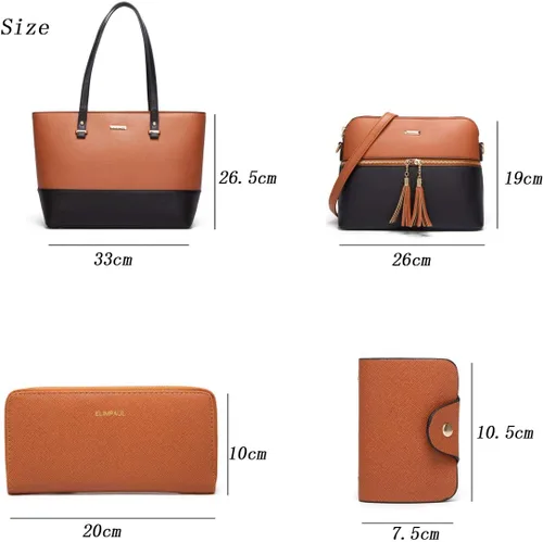 Miniatura 135 de Juego de 4 bolsas modernos para mujer de cuero sintético: bolso tote, bolso de hombro, bolso de mano y cartera.