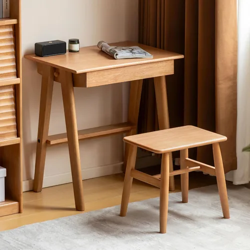 Miniatura 21 de Escritorio de madera maciza con acabado de nogal, escritorio pequeño para oficina en casa, escritorio de computadora para espacios pequeños