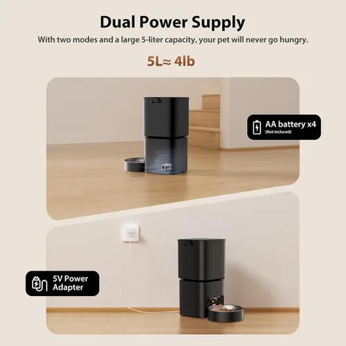 Miniatura 6 de Comedero automático para gatos, 5 l/21 tazas, alimentador automático para mascotas, alimentador automático de doble potencia, dispensador