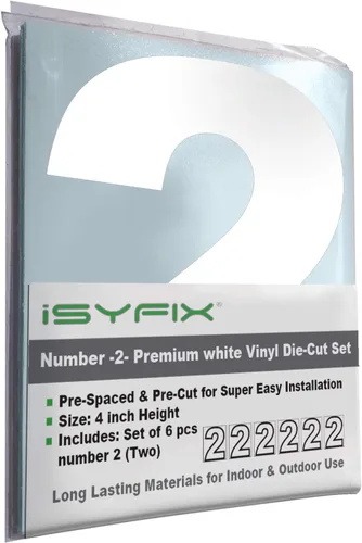 Miniatura 13 de iSYFIX - Calcomanías de vinilo blancas con número 0 (cero) - Juego de 6 unidades de 1.5 pulgadas autoadhesivas - Decalcomanías premium troqueladas