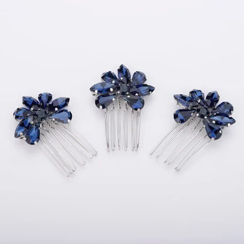 Miniatura 7 de Teyglen Juego de peines simples de cristal para novia, boda, peineta hecha a mano, rojo, azul, negro, cristalino, peinetas laterales para el cabello