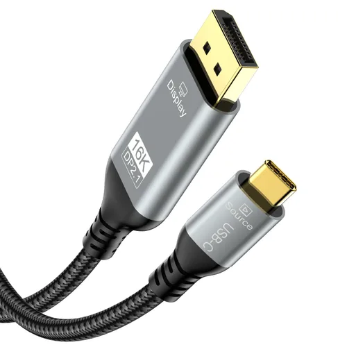 Cable USB C a DisplayPort 2.1 de 2 m, 16K@30Hz 8K@120Hz 4K@240Hz, Cable Thunderbolt 4/3 a DP de 40Gbps, Compatible con MacBook Pro M4, iPhone 16,