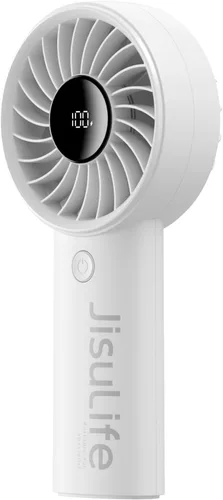 Miniatura 13 de JISULIFE Ventilador de Mano Life4, Ventilador Portátil Recargable de 5000mAh, Viento Turbo de 5 Velocidades, 15 Horas de Enfriamiento, Pantalla LED