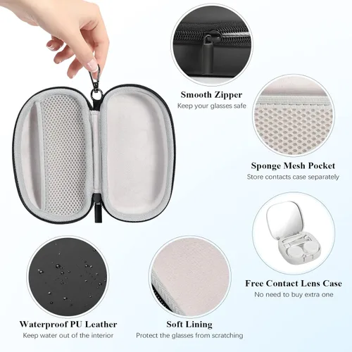 Miniatura 4 de MoKo Estuche para lentes de sol con mosquetón, unisex, de poliuretano, a prueba de golpes, protector para gafas de viaje, estuche de transporte