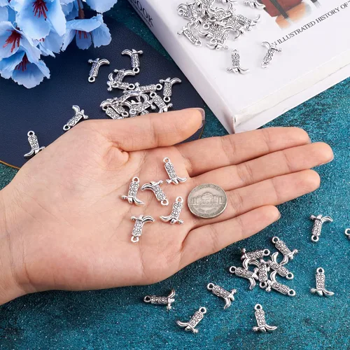 Miniatura 7 de Craftdady Colgantes de plata antigua para zapatos deportivos de metal 3D para pulseras, collares, joyería Bota vaquera de plata antigua
