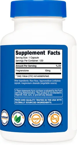 Miniatura 5 de Nutricost Pregnenolone 10 mg, 120 cápsulas - Sin OMG, sin gluten, cápsulas vegetarianas