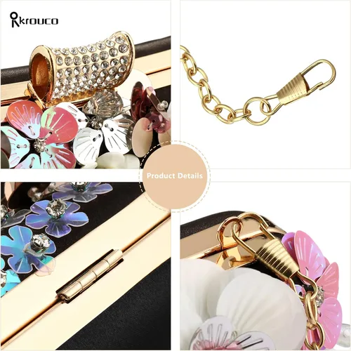 Miniatura 5 de Rkrouco Bolso de mano floral para mujer, bolso de mano de flores coloridas con diamantes de imitación de metal