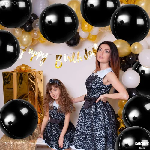 Miniatura 3 de KatchOn, Globos negros enormes – 22 pulgadas, paquete de 12 Globos redondos de aluminio negro 4D para decoraciones de cumpleaños negras