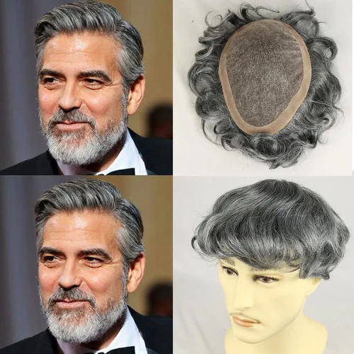 Miniatura 12 de HAPPY&CC Toupee - Piezas de cabello para hombre, sistema europeo de reemplazo de cabello humano de 10 x 8, base mono soldada fina con NPU alrededor
