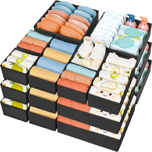 Miniatura 34 de DIMJ Organizador de cajones para ropa, paquete de 12 unidades, organizadores plegables para bebé, organizador de almacenamiento y cómoda para Beige