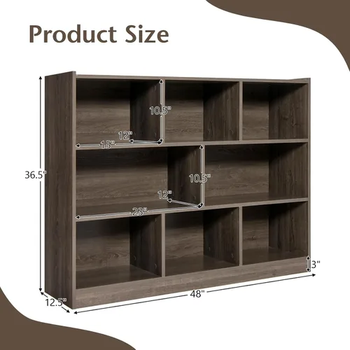 Miniatura 2 de GOFLAME Organizador de estantes de almacenamiento de 8 cubos, estantería abierta de madera de 3 niveles, mesa de gabinete, estantes