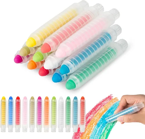 Tiza sin polvo para niños, no tóxica, 12 colores, tiza de banqueta con soporte para niños, tizas lavables para niños pequeños para dibujar y