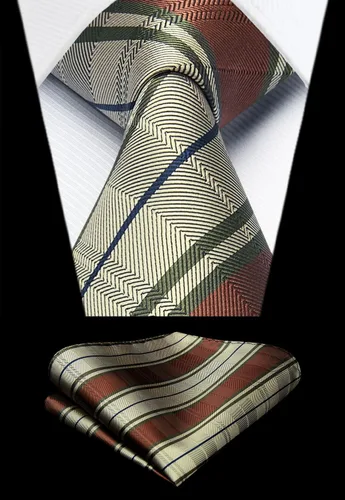 Miniatura 209 de HISDERN Conjunto de corbata a cuadros a cuadros pañuelo tejido clásico formal para hombre corbata y bolsillo cuadrado