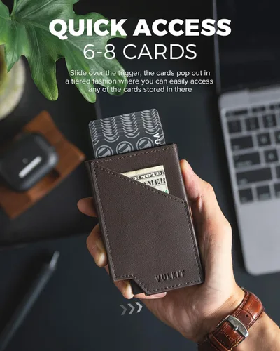 Miniatura 4 de VULKIT Cartera para tarjetas desplegable con bloqueo RFID, funda delgada de aluminio con bolsillo para dinero de negocios para tarjetas de crédito