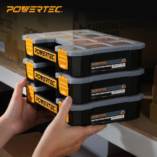 Miniatura 7 de POWERTEC Organizador de piezas pequeñas y caja de herramientas, 10 compartimentos, almacenamiento apilable con divisores extraíbles, tapa Caja