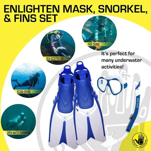 Miniatura 9 de Body Glove Juego de esnórquel para adultos con bolsa de viaje, máscara de buceo de vidrio templado, gafas de silicona, aletas de natación