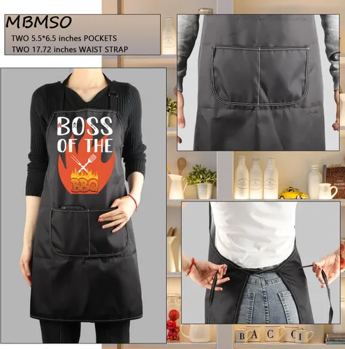 Miniatura 3 de MBMSO Boss Grill BBQ Chef Delantal Boss of the BBQ Delantal Boss Barbacoa Regalos para amantes de la barbacoa, delantal de cocina, delantal