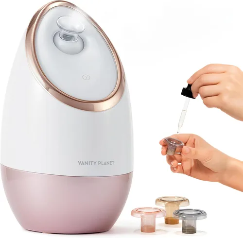 Vanity Planet Aira Vaporizador facial iónico (Oro Rosa) - Limpiador de poros que desintoxica, limpia e hidrata - Boquilla ajustable, tanque de agua