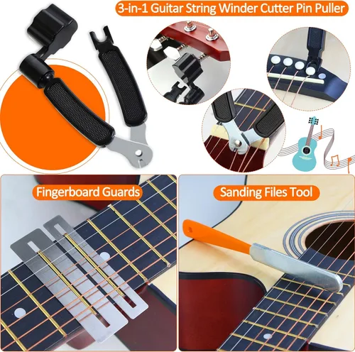 Miniatura 3 de 28 piezas de kit de herramientas para guitarra, accesorios de guitarra para regalos para hombres, kit de mantenimiento de guitarra con bolsa