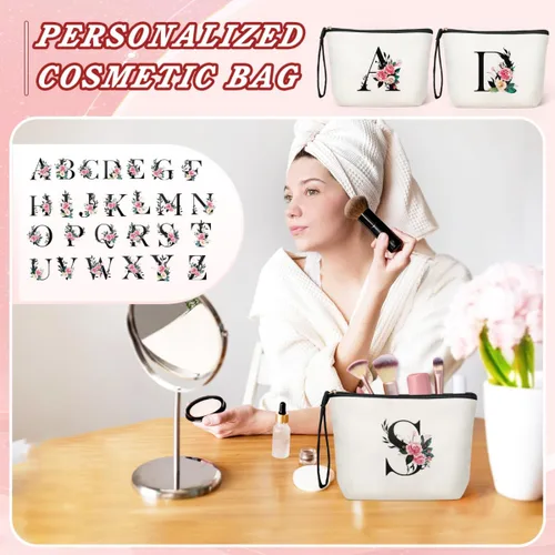 Miniatura 2 de TOPEAST Bolsa de maquillaje personalizada, bolsa de cosméticos inicial con cremallera, bolsa de aseo personal, regalos con monograma para mujeres