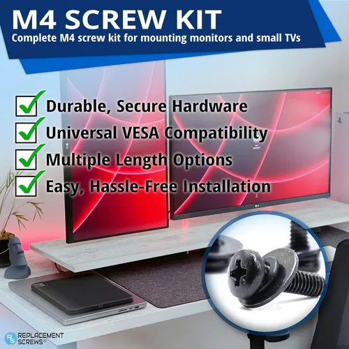 Miniatura 2 de ReplacementScrews Tornillos de montaje en pared para TV/monitor compatibles con VESA M4 de 0.394 in para soportes de 2.953 x 2.953 in y 3.937 x