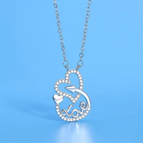 Miniatura 4 de Collar de corazón de amor de plata con diamante ajustable con dije de corazón de amor, joyería para el día de San Valentín para mujeres, niñas
