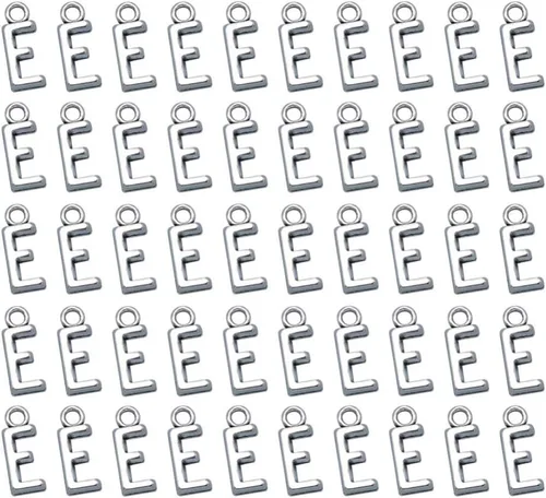 Miniatura 5 de 50pcs plata antigua letra E aleación colgante encantos para bricolaje joyería fabricación para collares, pulseras llaveros más, aleación, Aleación.