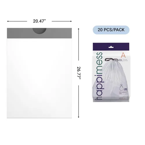 Miniatura 2 de happimess 8 Gallon (30L) Drawstring Trash Bags, Unscented, Clear, Heavy Duty LDPE Liners for Kitchen and Household, Custom Fit, 20 Count