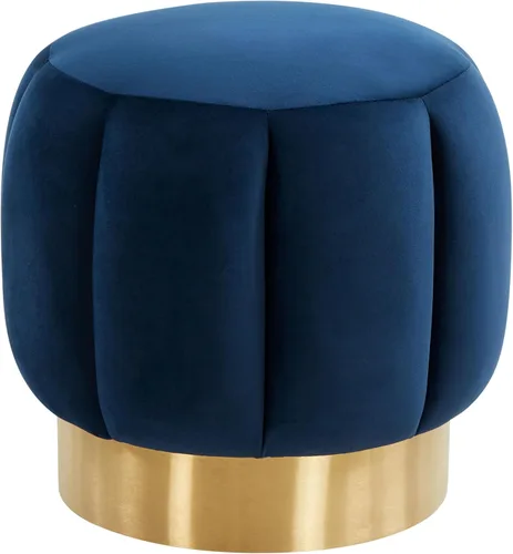Miniatura 6 de SAFAVIEH Couture Collection Maxine Glam - Otomana redonda tapizada de terciopelo negro/canal dorado para sala de estar, dormitorio, taburete